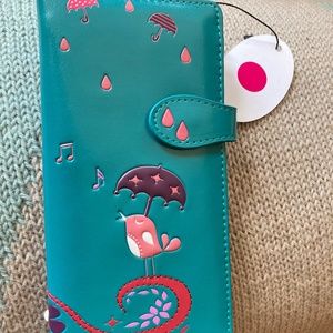 NWT Shag Wear Teal Singing In The Rain Zippered Wallet
